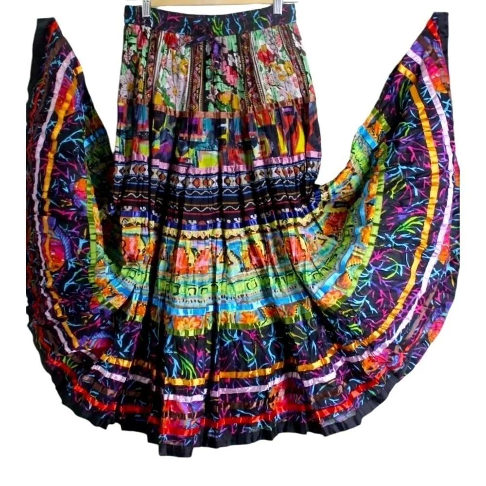 Travelsmith Sz Medium Funky Gypsy Colorful Cotton Boho Skirt Lagenook Art-Wear